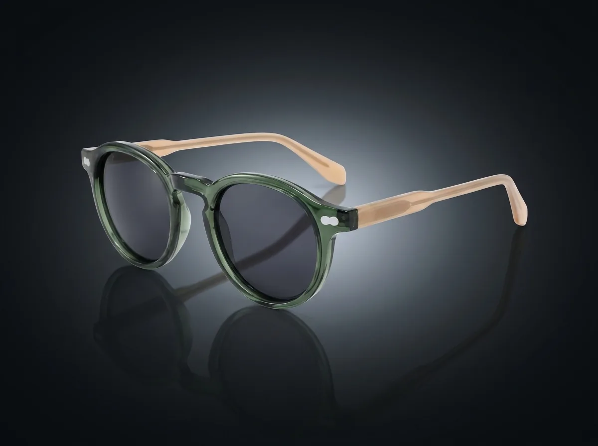 Polaris – rund polarisert solbrille i grønn håndlaget acetat